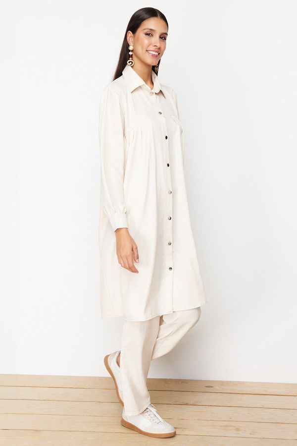 Trendyol Trendyol Stone Linen Aerobin Long Shirt Woven Bottom-Top Set