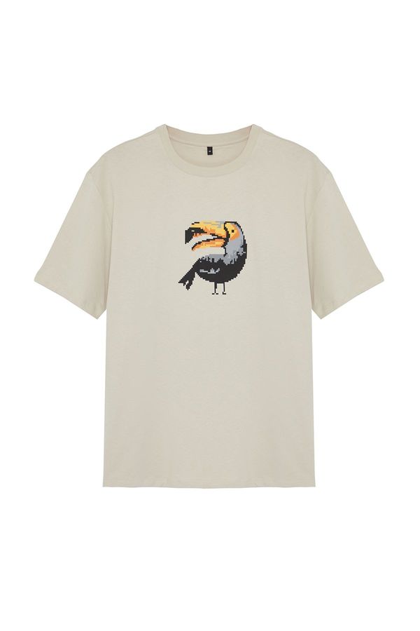 Trendyol Trendyol Stone Men's Relaxed/Comfortable Cut More Sustainable Animal Print 100% Organic Cotton T-shirt