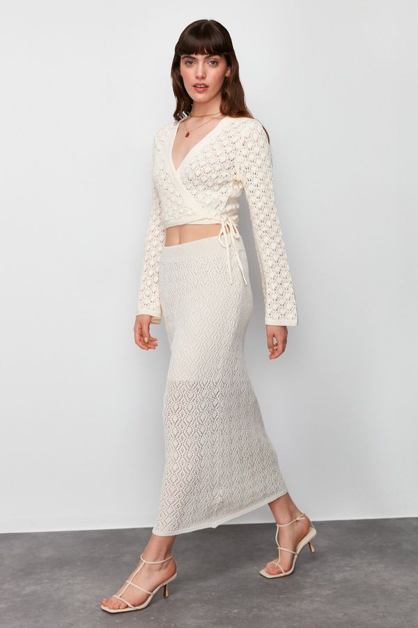 Trendyol Trendyol Stone Midi Lined Openwork/Perforated Knit Skirt