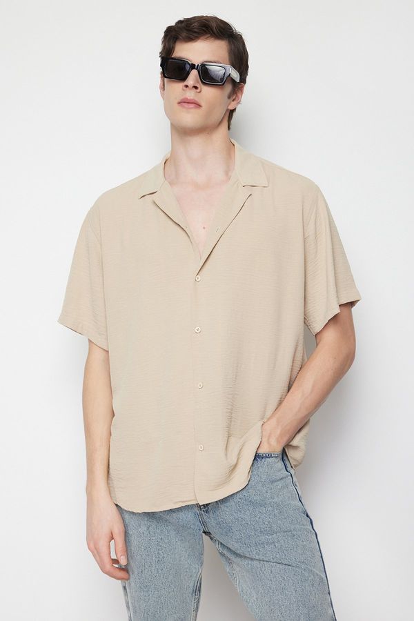 Trendyol Trendyol Stone Oversize Fit Summer Short Sleeve Linen Look Shirt