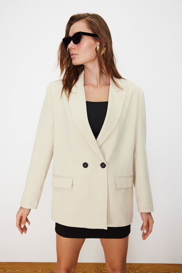 Trendyol Trendyol Stone Oversize Straight Cut Basic Double Breasted Woven Blazer Jacket