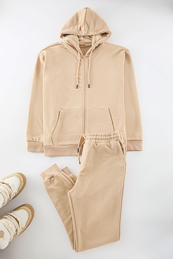 Trendyol Trendyol Stone Oversize/Wide Cut Hooded Basic Tracksuit Set