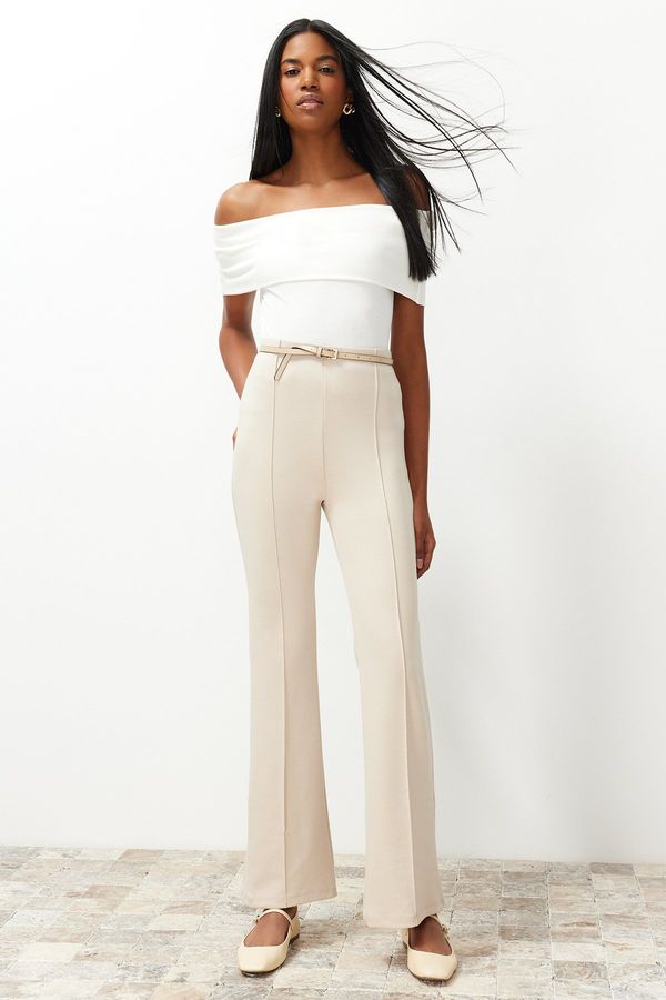 Trendyol Trendyol Stone Premium Soft Textured Ribbed Flexible Flare Trousers