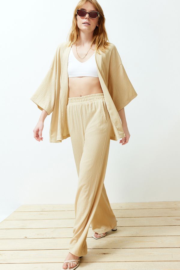Trendyol Trendyol Stone Relaxed/Comfortable Cut Kimono Knitted Top and Bottom Set