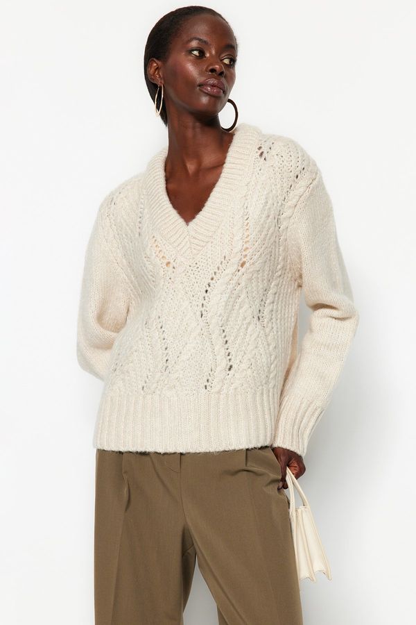Trendyol Trendyol Stone Soft Textured V-Neck Knitwear Sweater