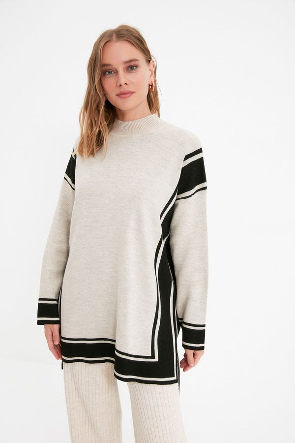 Trendyol Trendyol Stone Striped High Neck Knitwear Sweater