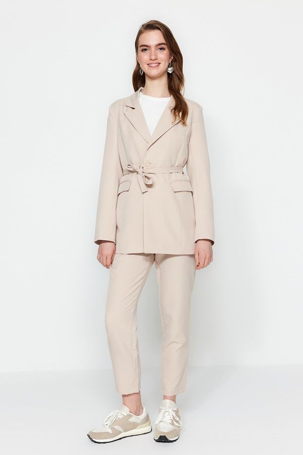 Trendyol Trendyol Stone Tie Detail Lined Crepe Jacket-Trousers Woven Two Piece Set