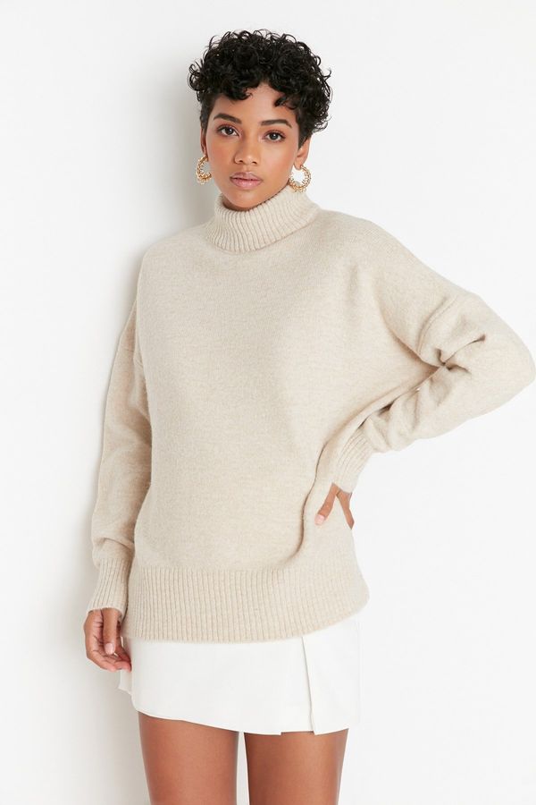 Trendyol Trendyol Stone Wide Fit Soft Textured High Neck Knitwear Sweater