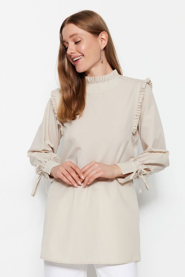 Trendyol Trendyol Stones Woven Cotton Tunic with Ruffle Shoulder and Cuff