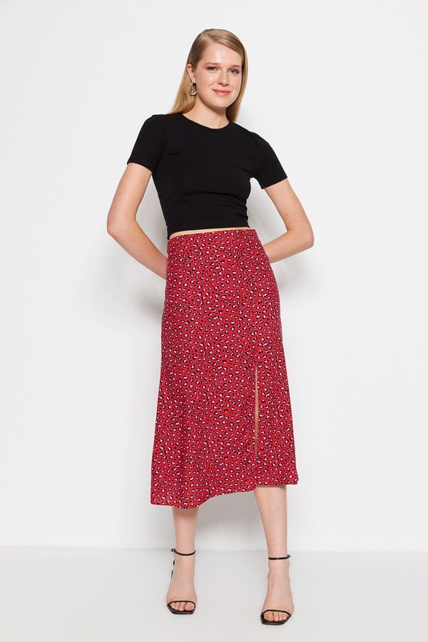 Trendyol Trendyol Tile Slit Detailed Viscose Fabric Animal Patterned Midi Woven Skirt
