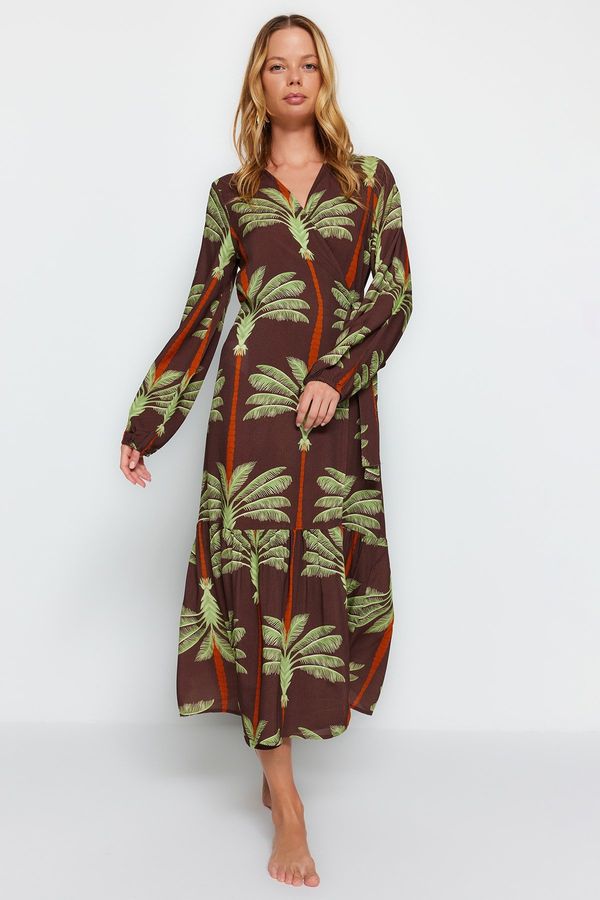 Trendyol Trendyol Tropical Patterned Maxi Woven Kimono & Caftan