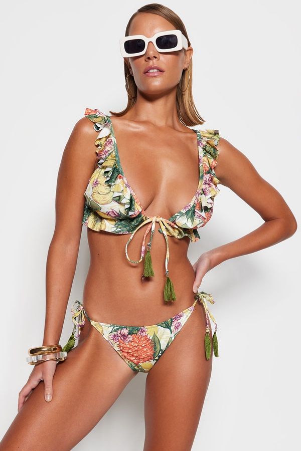 Trendyol Trendyol Tropical Patterned Triangle Frilly Bikini Set