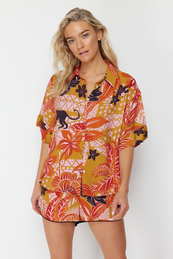Trendyol Trendyol Tropical Patterned Woven Shirt Shorts Set