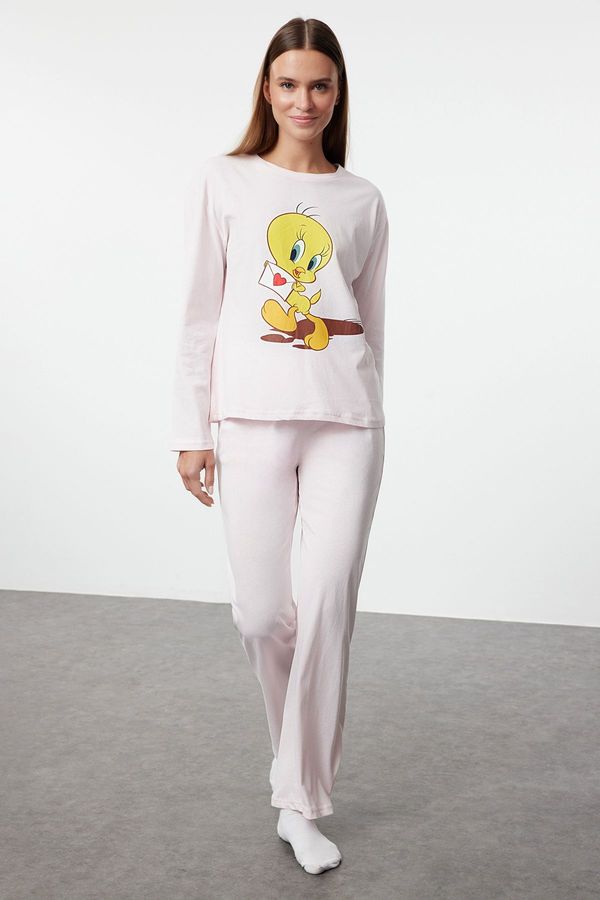 Trendyol Trendyol Tweety Licensed Pink 100% Cotton Knitted Pajama Set