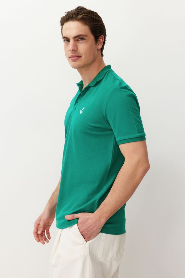 Trendyol Trendyol Water Green Men's Regular/Normal Cut 100% Cotton Embroidered Polo Neck T-shirt