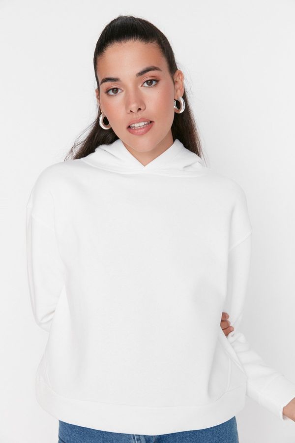 Trendyol Trendyol White Basic Regular/Normal Fit Fleece Inner Hooded Knitted Sweatshirt