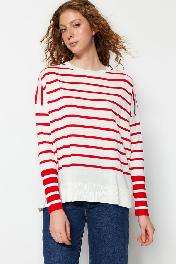 Trendyol Trendyol White Basic Striped Knitwear Sweater