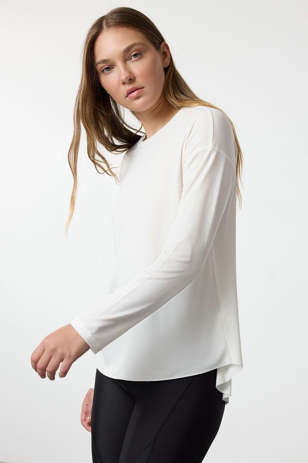 Trendyol Trendyol White Diver/Scuba Fabric Reflective Print Detailed Knitted Top/Blouse