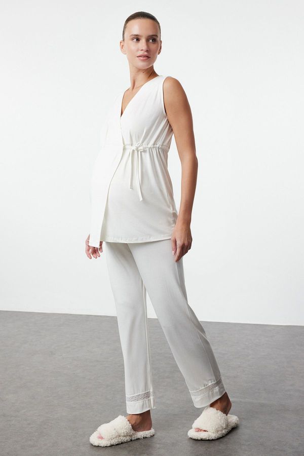 Trendyol Trendyol White Double Breasted Tied Sleeveless Knitted Maternity & Postpartum Pajama Set