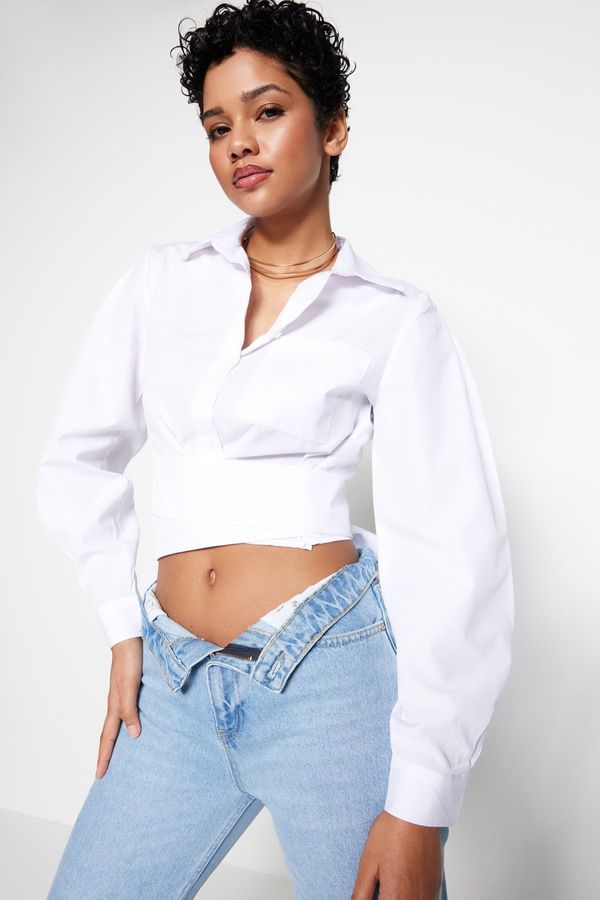 Trendyol Trendyol White Fitted Crop Woven Shirt