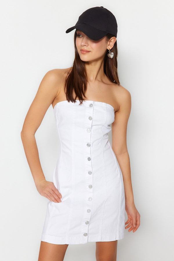 Trendyol Trendyol White Front Buttoned Mini Denim Dress