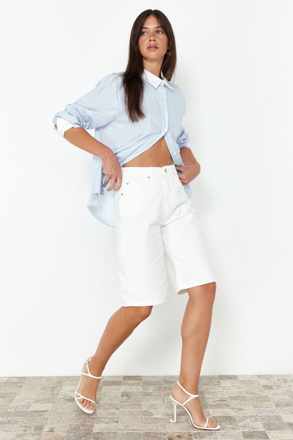 Trendyol Trendyol White High Waist Denim Shorts &amp; Bermuda