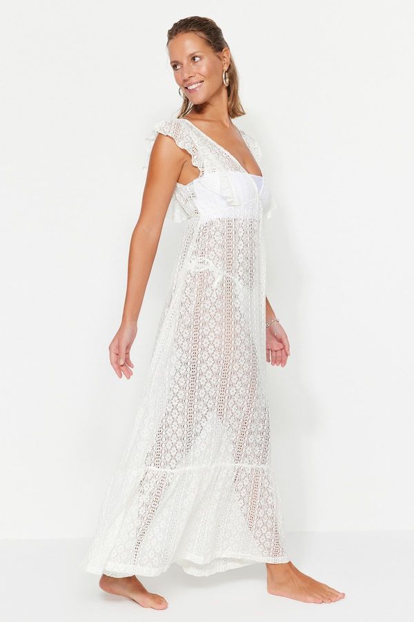 Trendyol Trendyol White Maxi Woven Ruffle Beach Dress