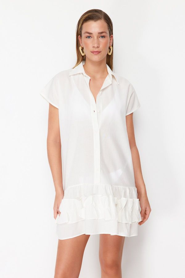 Trendyol Trendyol White Mini Woven Ruffle 100% Cotton Beach Dress