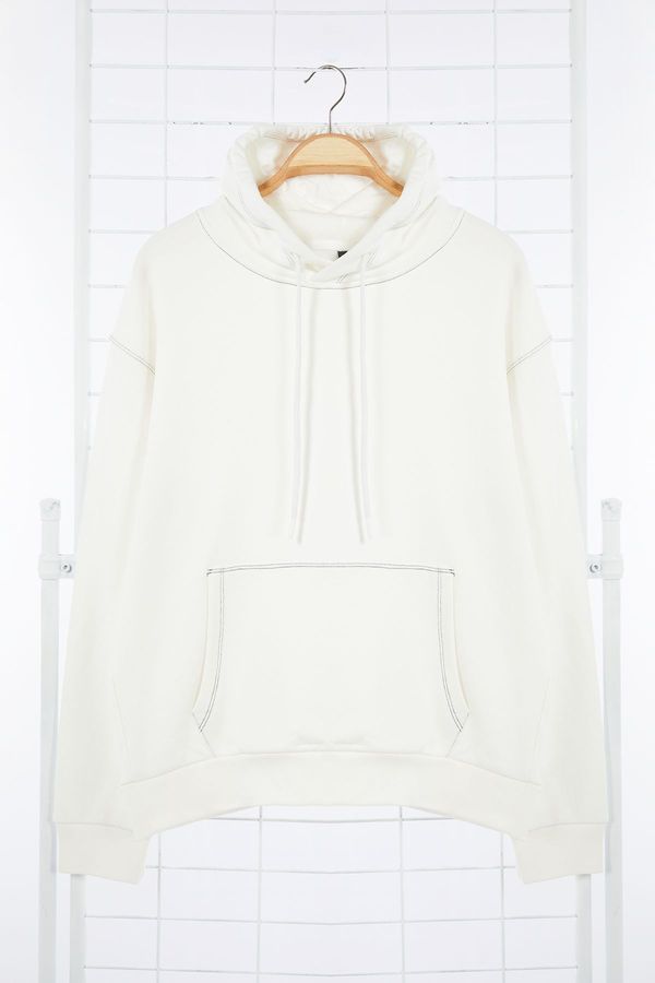 Trendyol Trendyol White Premium Oversize/Wide Cut Sweatshirt with Stitching Detail