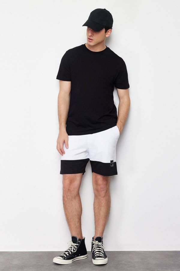 Trendyol Trendyol White Regular/Real Fit Contrast Color Block Cotton Labeled Shorts