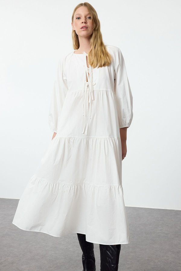 Trendyol Trendyol White Relaxed Fit Bow Midi Woven Dress