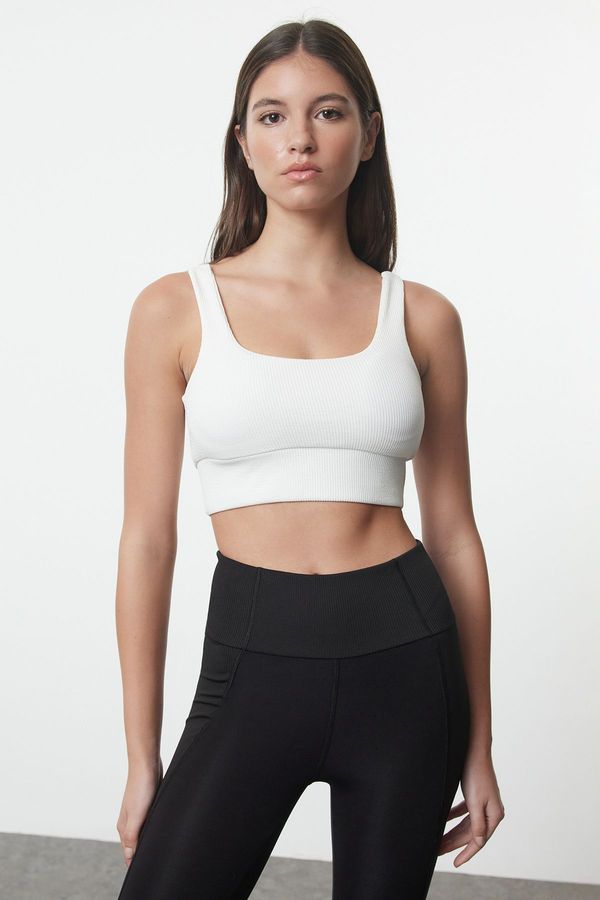 Trendyol Trendyol White Ribbed Support/Shaping Square Neck Knitted Sports Bra