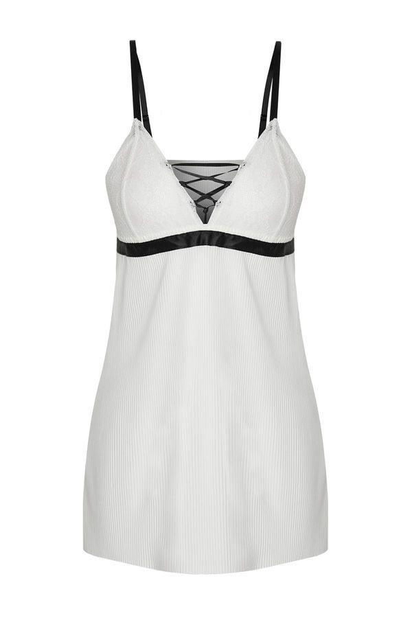 Trendyol Trendyol White Satin Pleated Lace Detailed Rope Strap Babydoll