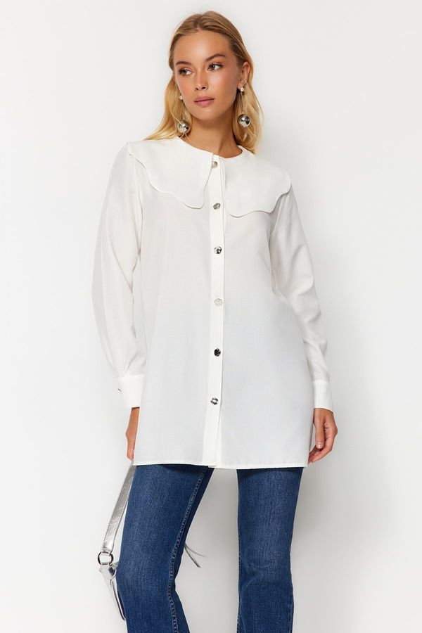 Trendyol Trendyol White Silver Button Detailed Baby Collar Cotton Shirt
