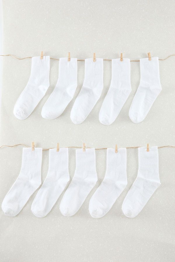 Trendyol Trendyol White Unisex 10-Pack Cotton College-Tennis-Medium Men's Socks