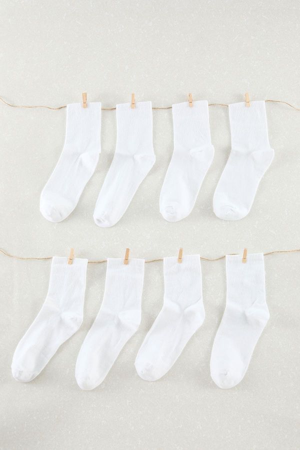 Trendyol Trendyol White Unisex 8-Pack Cotton College-Tennis-Medium Men's Socks