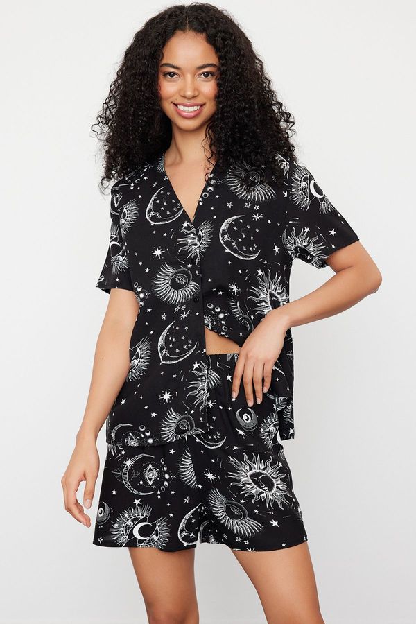 Trendyol Trendyol Women's Couple Black Galaxy Patterned Viscose Woven Pajama Set