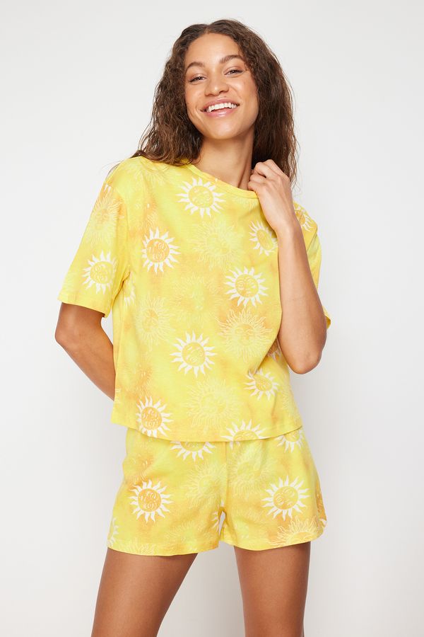 Trendyol Trendyol Yellow 100% Cotton Sun Patterned Knitted Pajama Set