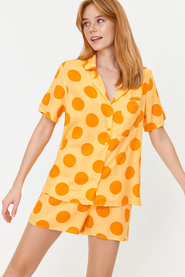 Trendyol Trendyol Yellow Multi Color Polka Dot Viscose Shirt-Short Woven Pajamas Set