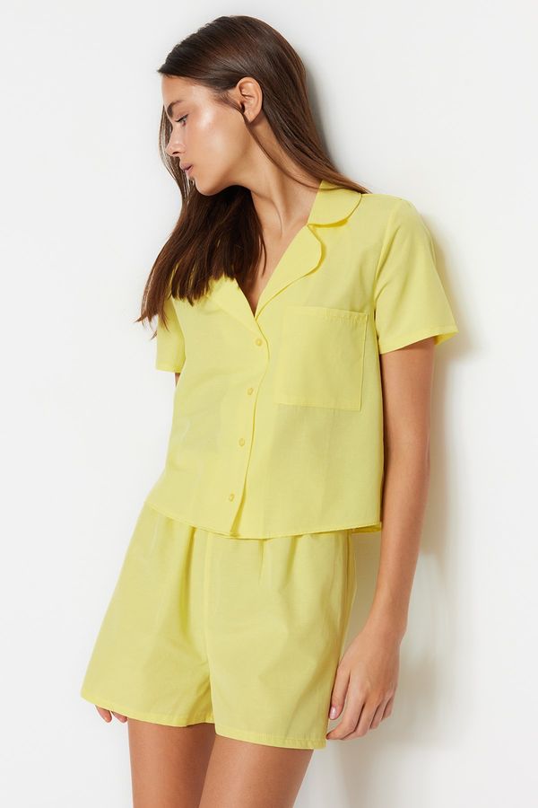 Trendyol Trendyol Yellow Terrycotton Shirt-Shorts Woven Pajamas Set