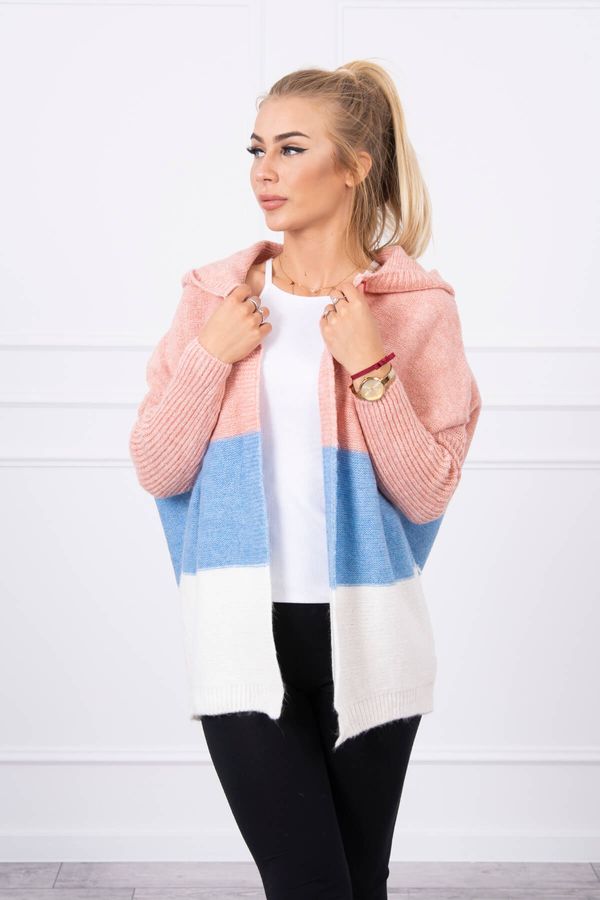 Kesi Tri-color hooded sweater powder pink+cyan+ecru
