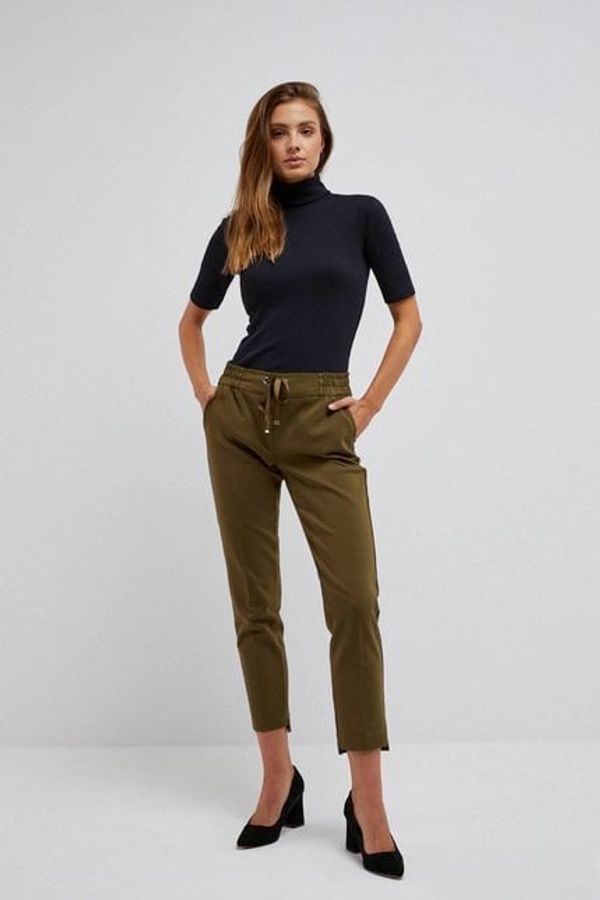 Moodo Trousers with elastic waistband - olive green