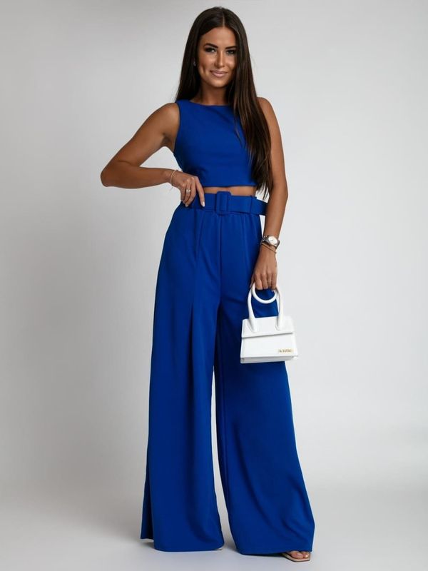 FASARDI Two-piece set with wide trousers and cornflower blue blouse