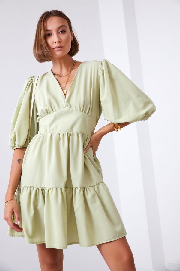 FASARDI Waist dress with puffed sleeves in olive green