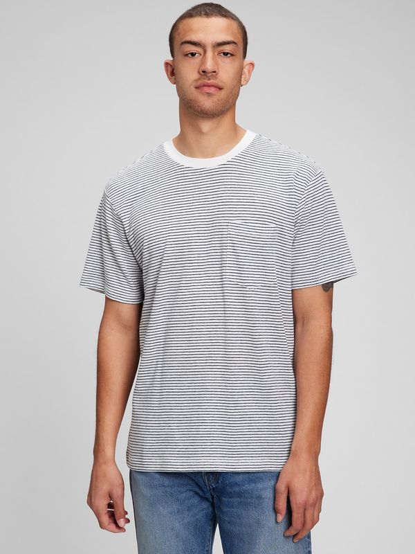 GAP White-and-blue men's striped T-shirt made of linen blend GAP