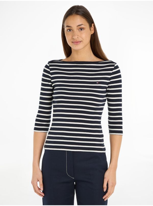 Tommy Hilfiger White and Blue Women's Striped T-Shirt Tommy Hilfiger New Cody - Women