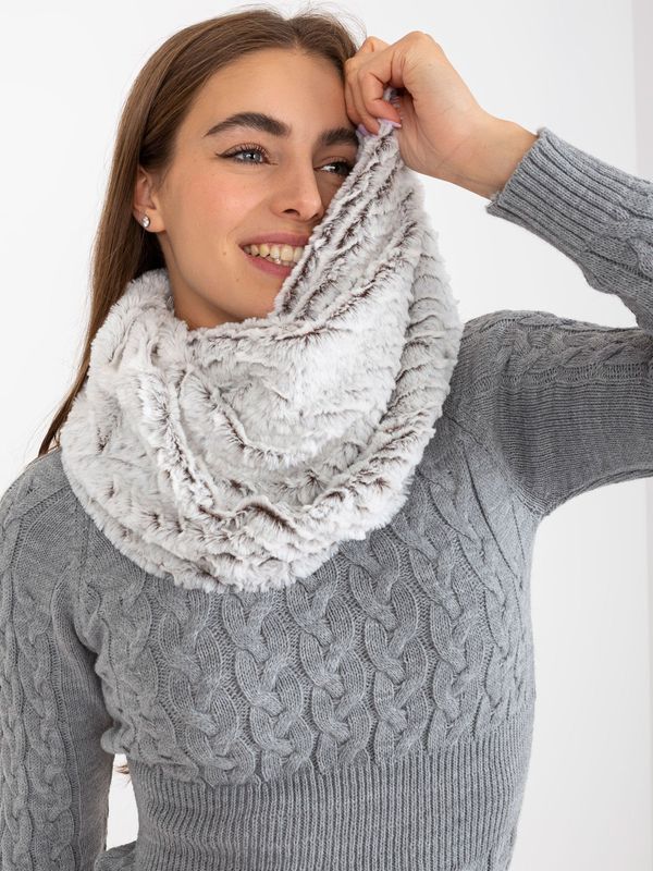 Fashionhunters White and dark brown neck warmer made of faux fur