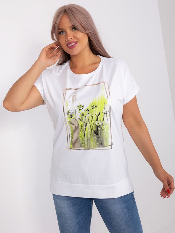 Fashionhunters White and light green blouse plus size with print