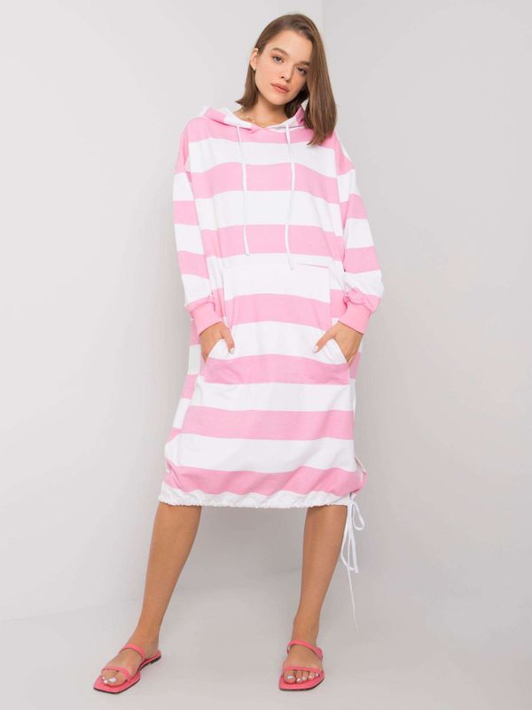 Fashionhunters White and light pink dress with a hood