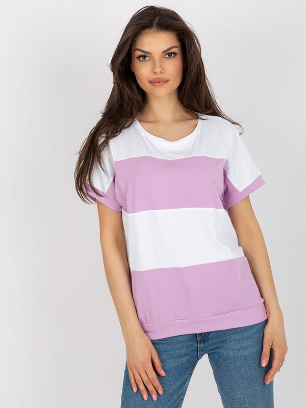 Fashionhunters White and light purple basic cotton summer blouse